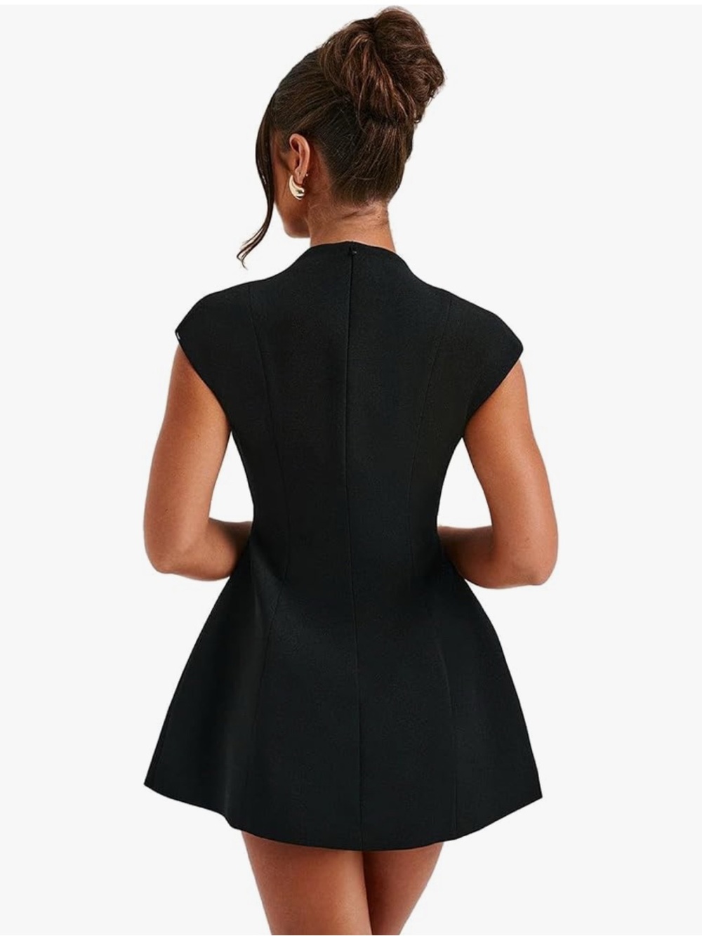 Amazon Black Deep Plunge Fit-and-Flare Mini Dress nwot - Picture 2 of 3